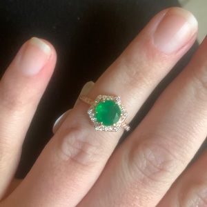 Natural Fusion Zambian Emerald, Rose gold plating, size 7.